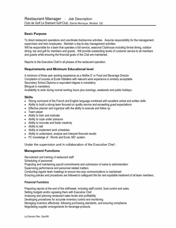 Restaurant Manager Job Description 