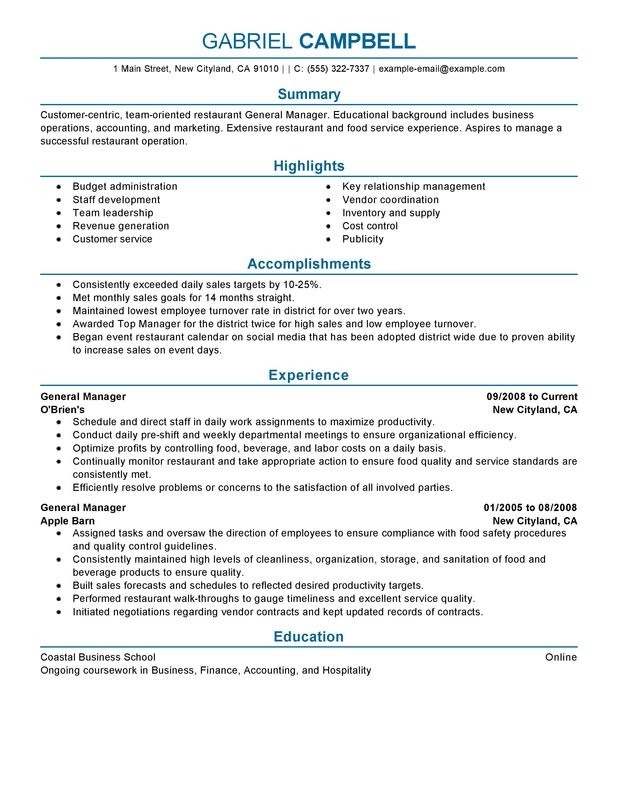 Restaurant Manager Resume Template Business   Restaurant Manager Resume Unforgettable General Manager Resume Examples To Stand Out Throughout Restaurant Management Resume 