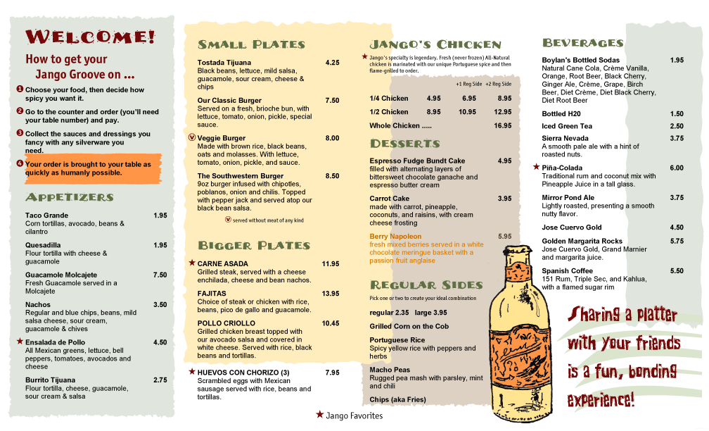 restaurant menu sample