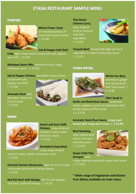 restaurant menu sample