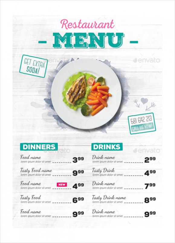 restaurant menu sample