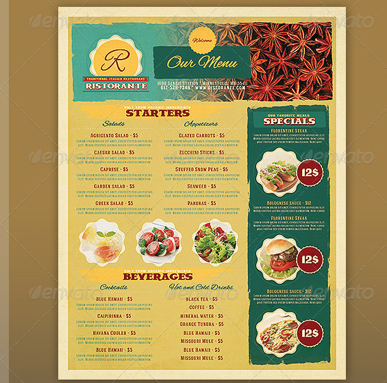 restaurant menu templates