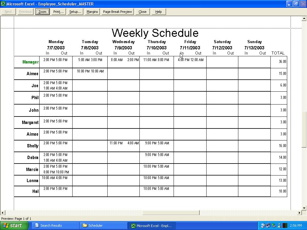 restaurant schedule excel template