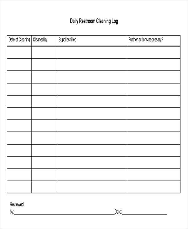 Free Printable Cleaning Log Template