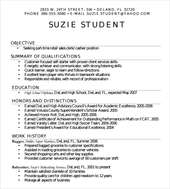 resume templates for high school student