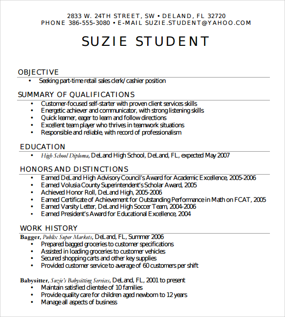 Resume Examples For Highschool Students Template Business