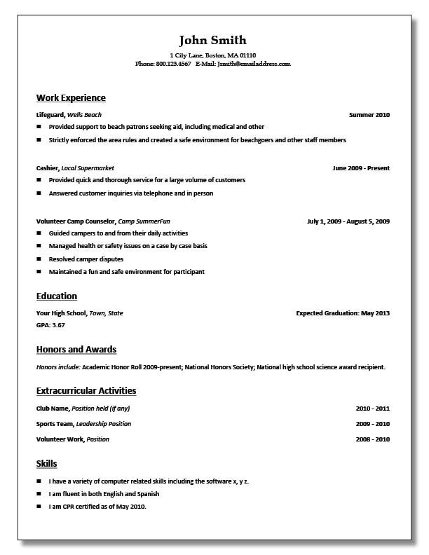 resume examples for students