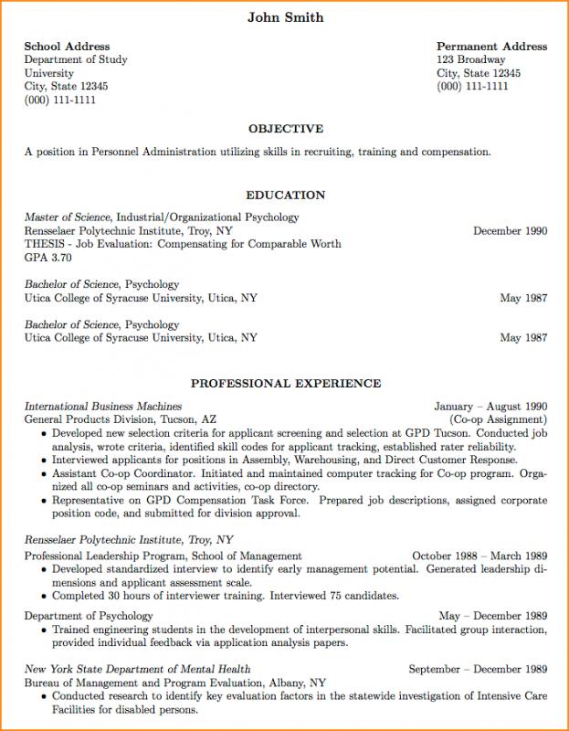 resume for a college student