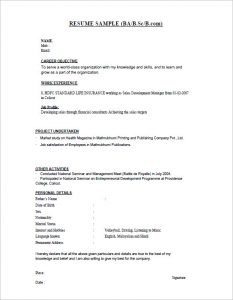 resume for freshers bsc fresher resume template