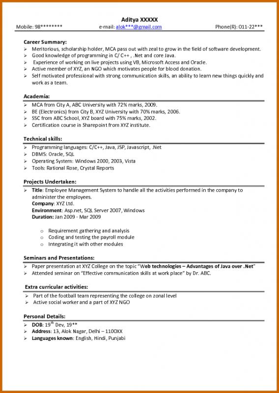 Resume For Freshers Template Business