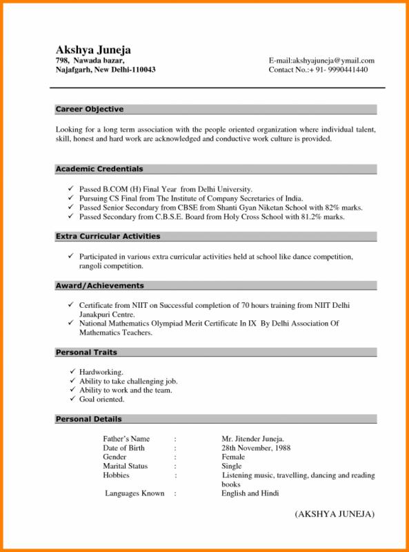 Resume For Freshers Sample Resume Format For Bcom Freshers 4 760x1024 