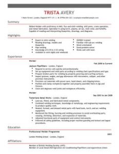 resume for waitress welder construction thumbnail resume