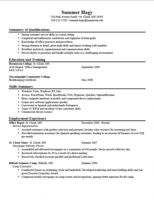 resume format for college students