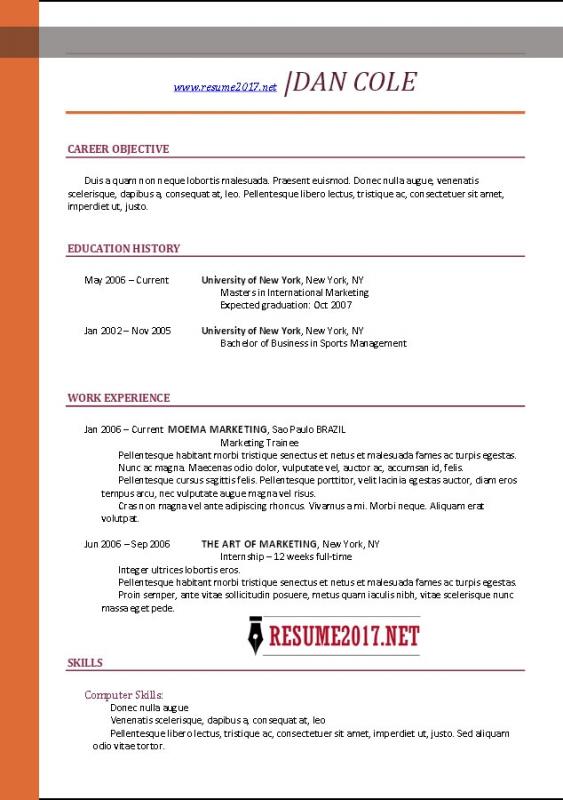 resume high school student