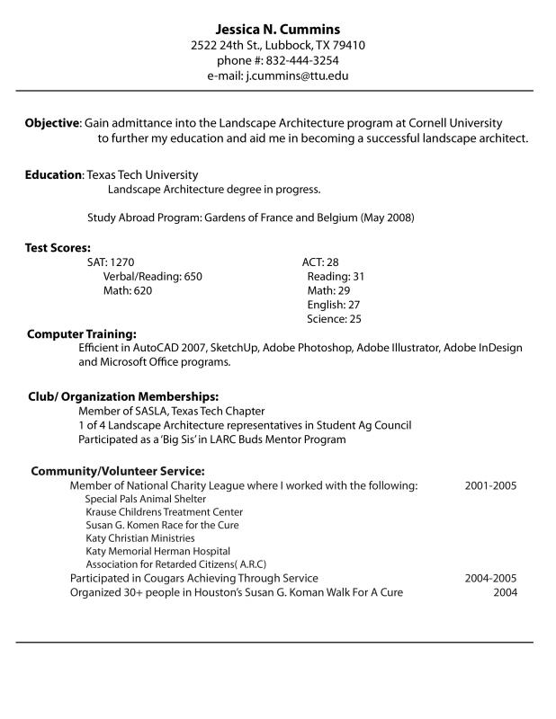 resume samples for college student