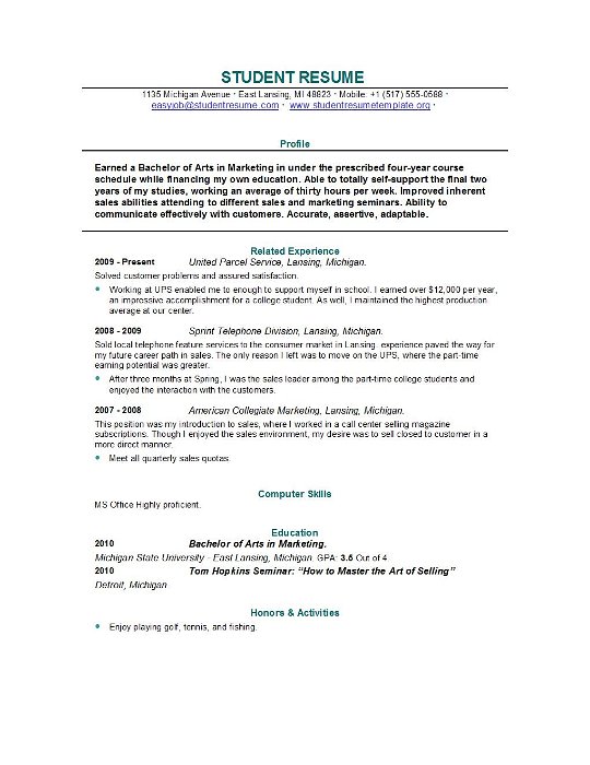 resume template for college student