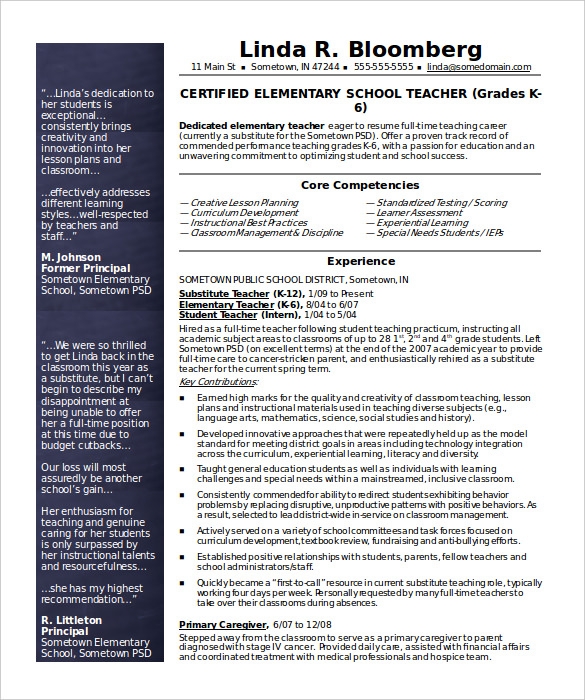 resume template for teaching