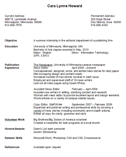 resume templates for college students