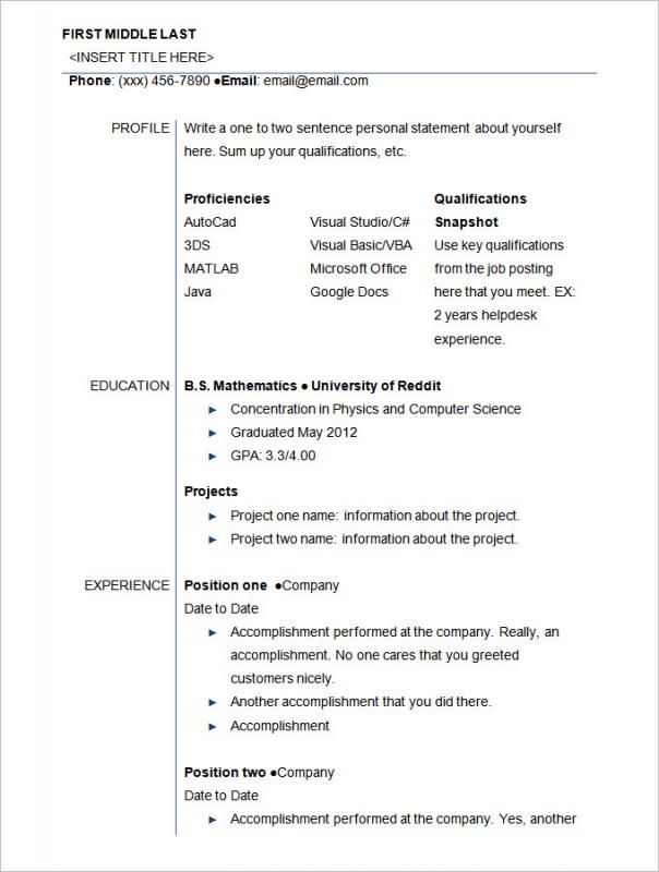 resume templates for students