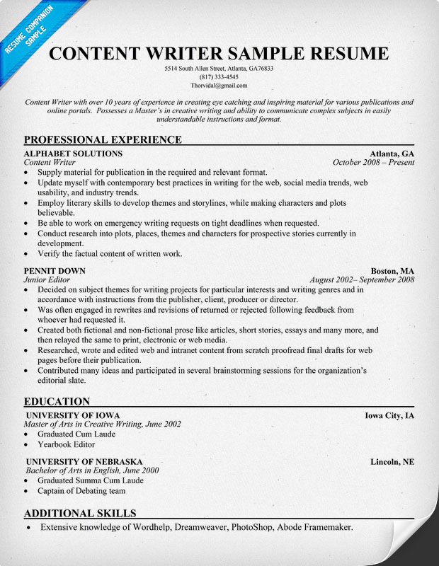 resume writing template