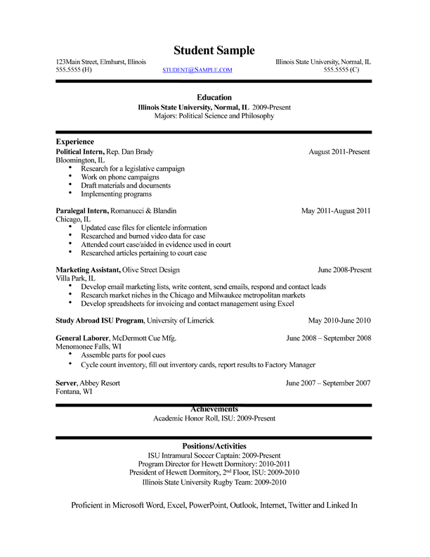 examples of college resumes for undergraduates