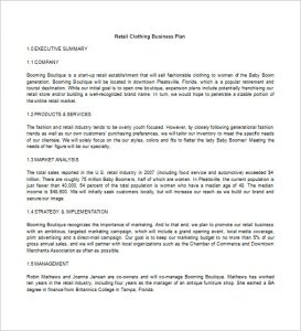 retail business plan retail clothing business plan free download