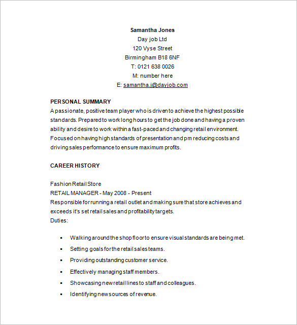 retail resume template