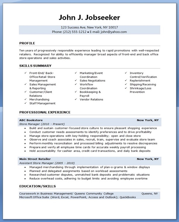 free retail resume templates microsoft word download