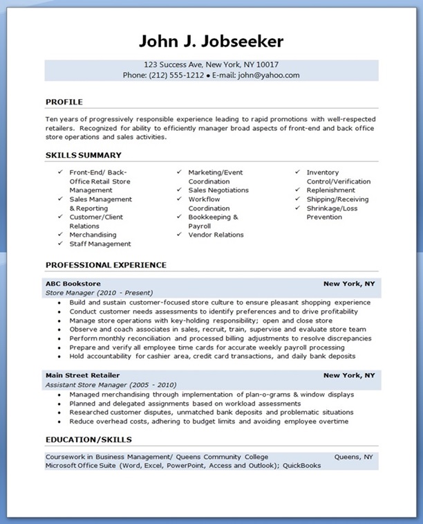 retail resume template