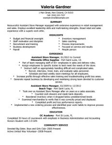 retail store manager resumes assistant store manager retail