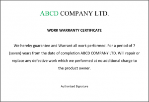 return policy template warranty certificate format