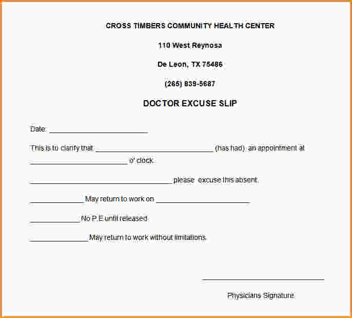 Printable Return To Work Doctors Note 1065