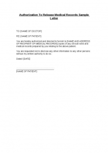 return to work with restrictions letter authorization to release medical records sample letter