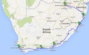 road trip itinerary south africa map