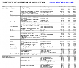 roofing estimate templates estimatorxpress materials schedule