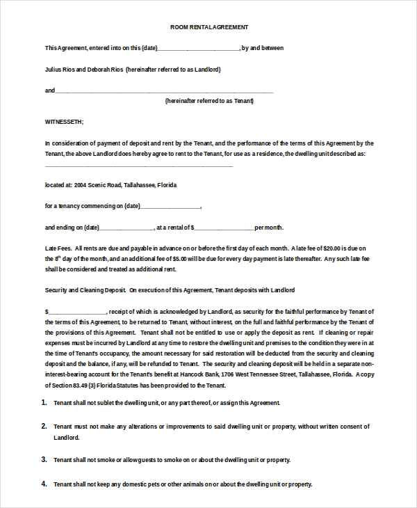 room rental agreement doc