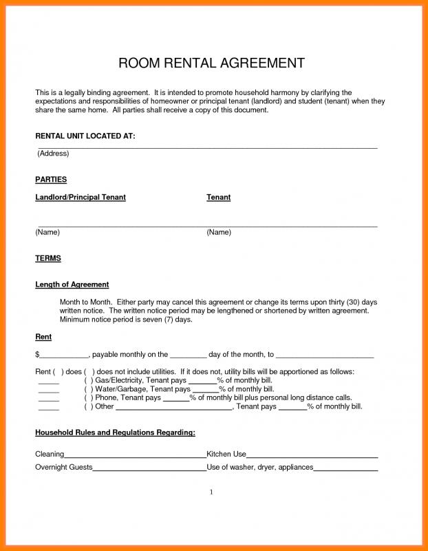 Free Printable Room Rental Agreement Pdf Printable Templates