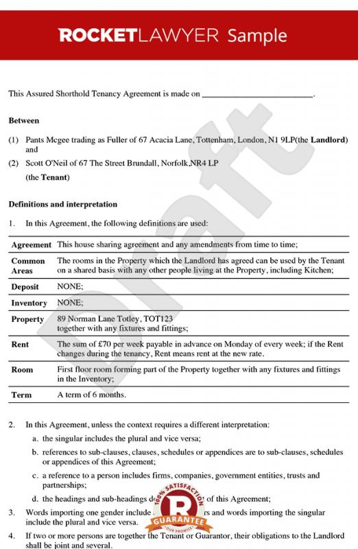 room rental agreement shared housing