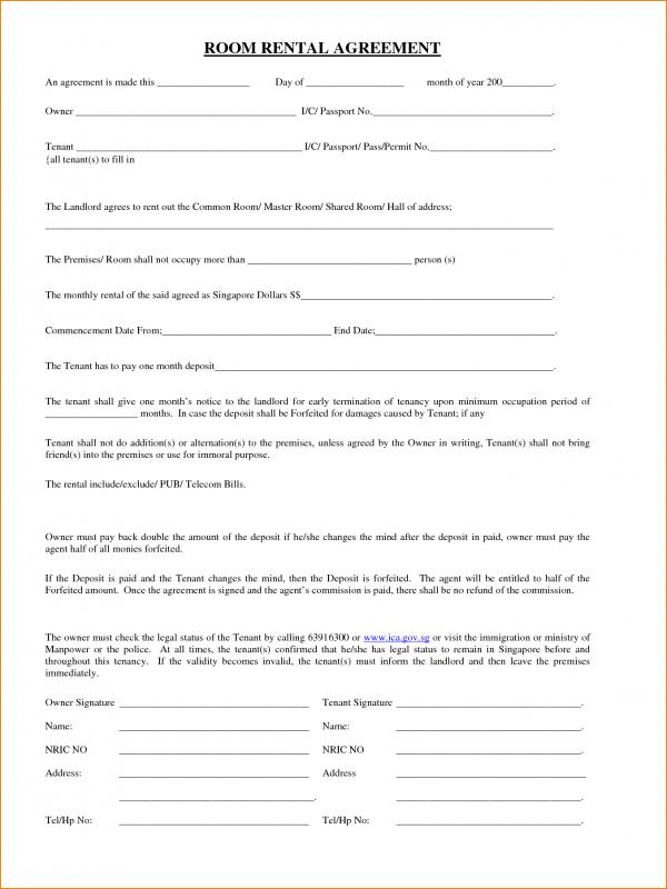 room rental agreement template