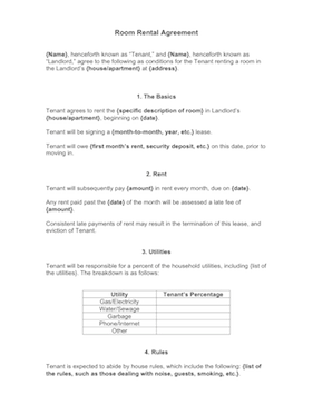 room rental agreement template