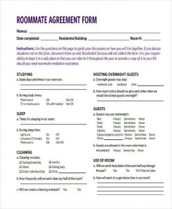 roommate agreement form roommate agreement form example