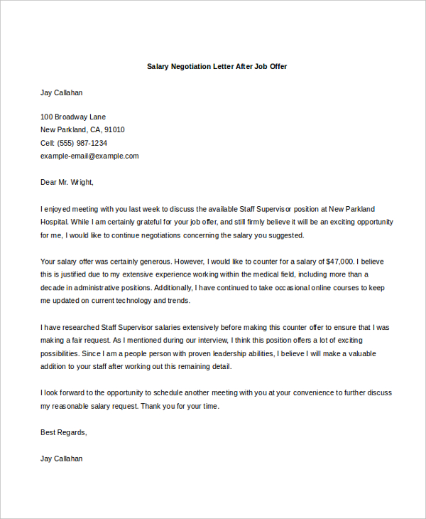 salary negotiation letter