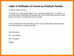 salary verification letter income letter from employer proof of income letter letter of verification of income by employer sample