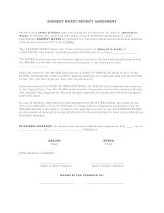 sales agreement sample earnest money receipt agreement