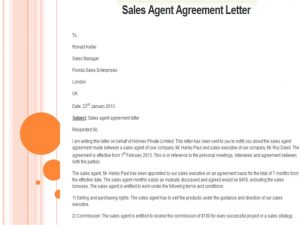 sales agreement sample sales letter