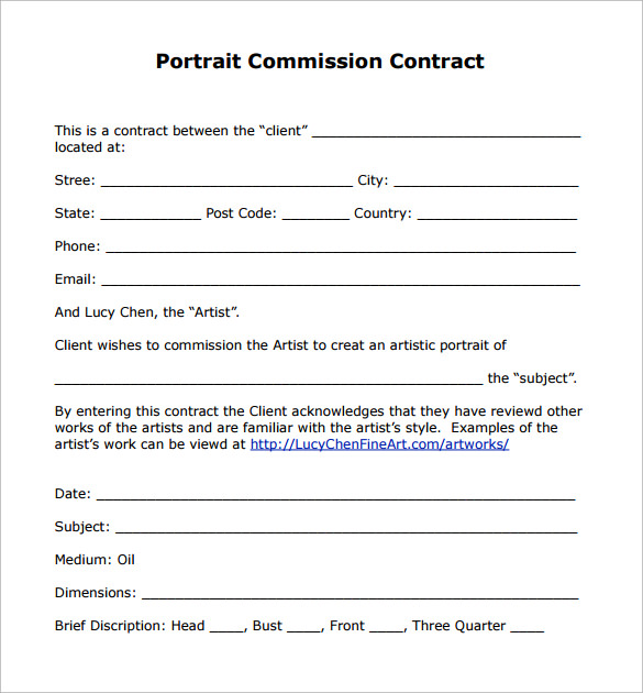 sales contract sample portrait commission contract