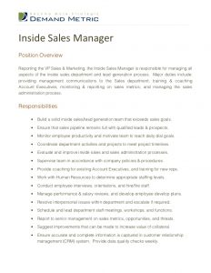 sales job description inside sales manager job description