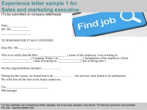 sales letters sample sales and marketing executive experience letter