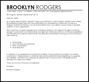 sample appeal letter program assistant