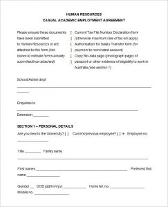 sample application for employment casual academic employment agreement